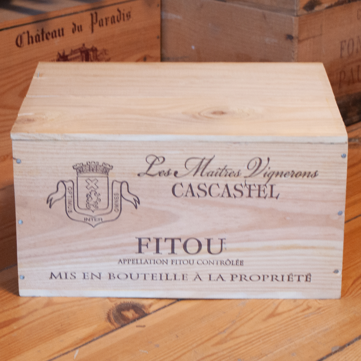 Original wine wooden case for 6 bottles from Château Belair 1998