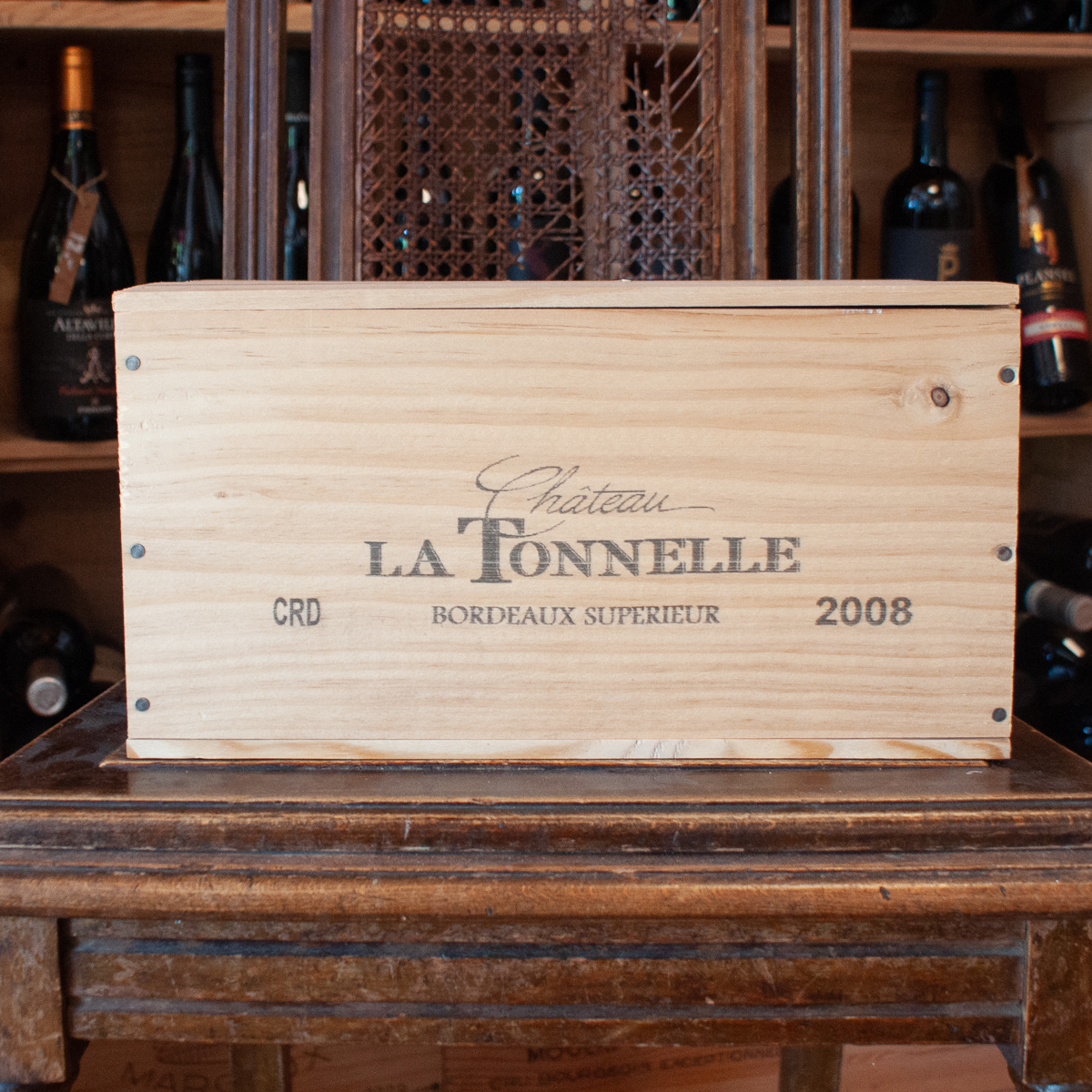 Original wine wooden case for 6 bottles from Château La Tonnelle 2008