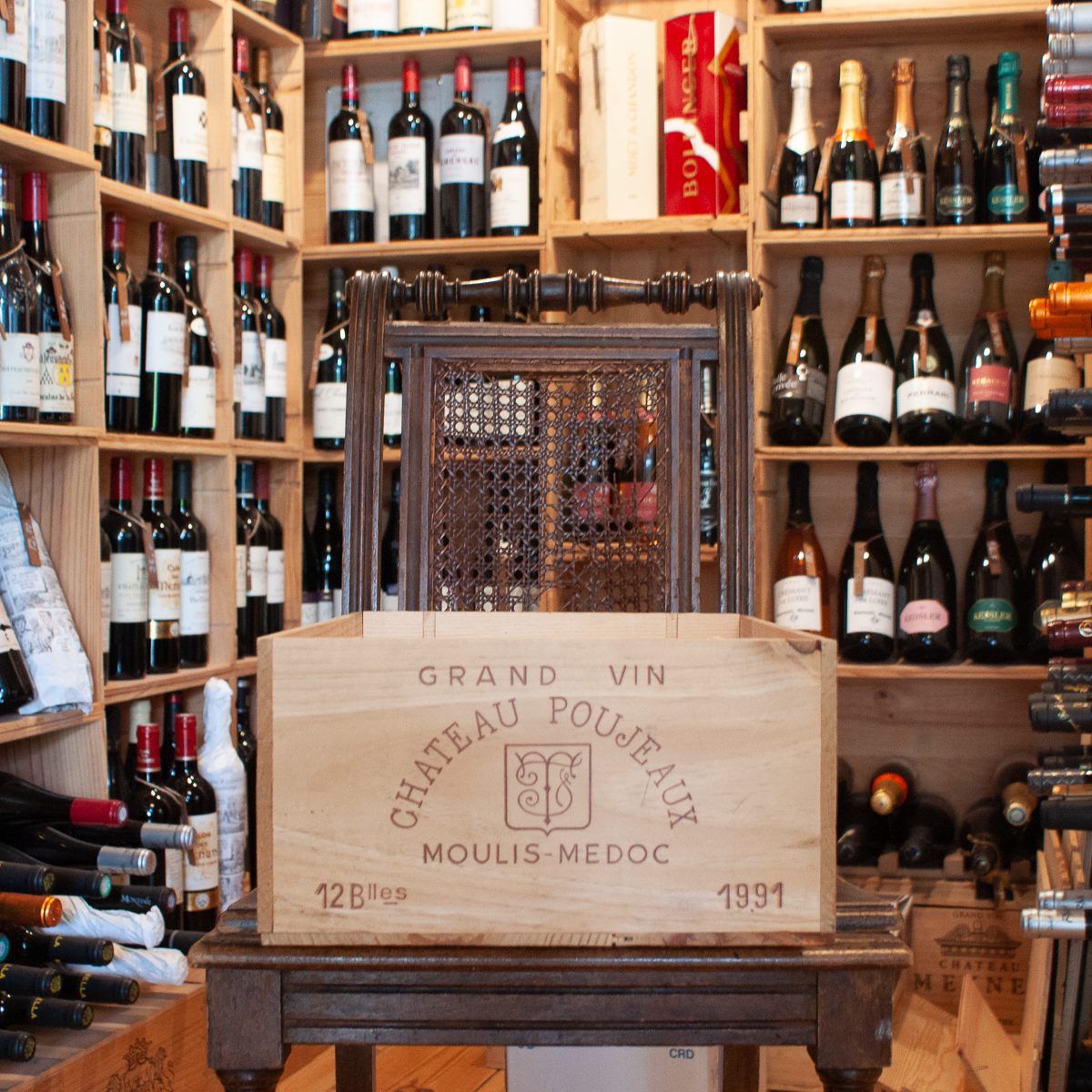 Original wine wooden case for 12 bottles from Château Poujeaux 1991