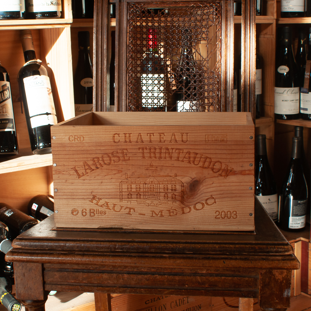 Original wine wooden case for 6 bottles from Château Larose Trintaudon 2003